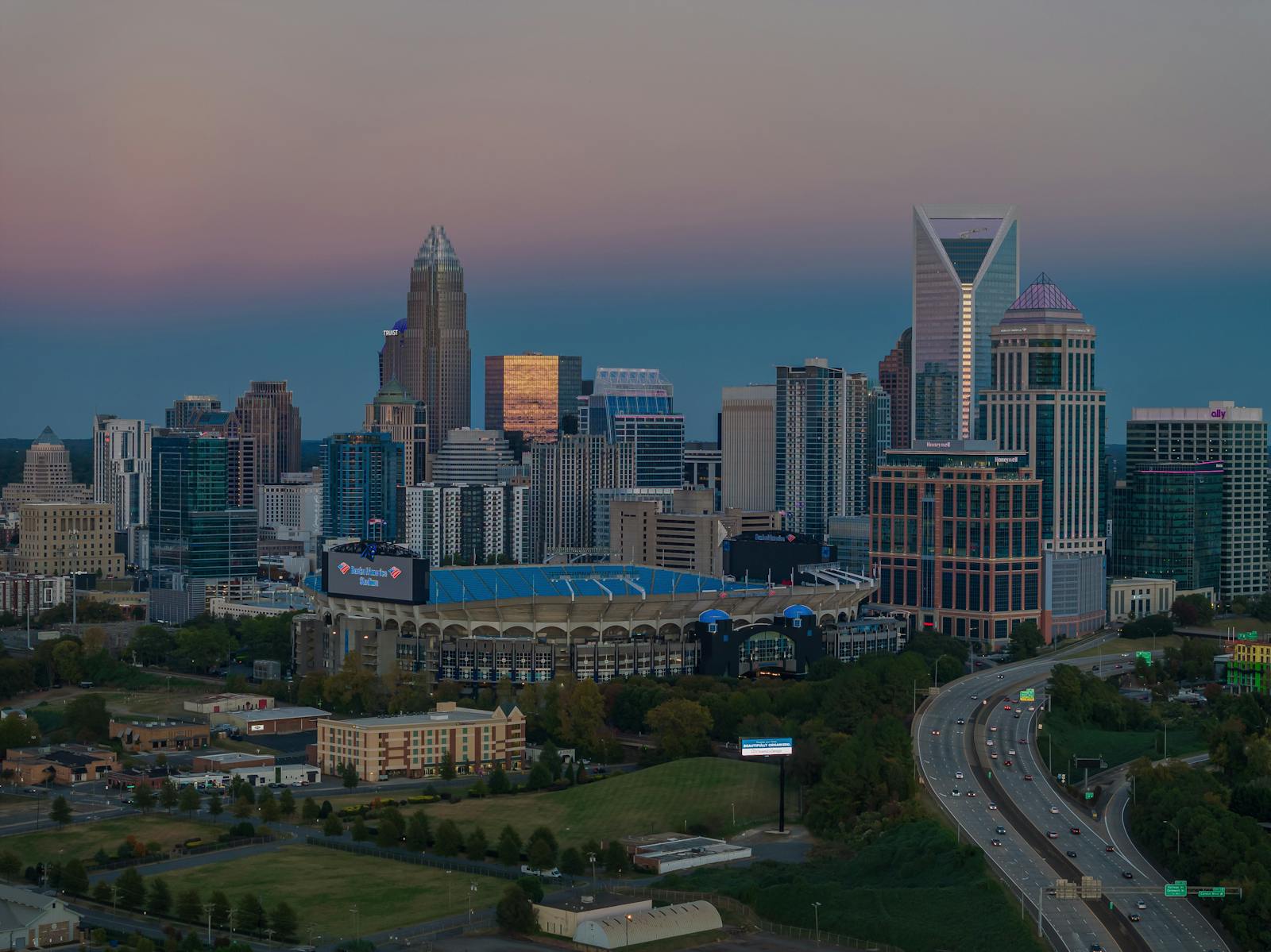 Charlotte, NC skyline at sunset